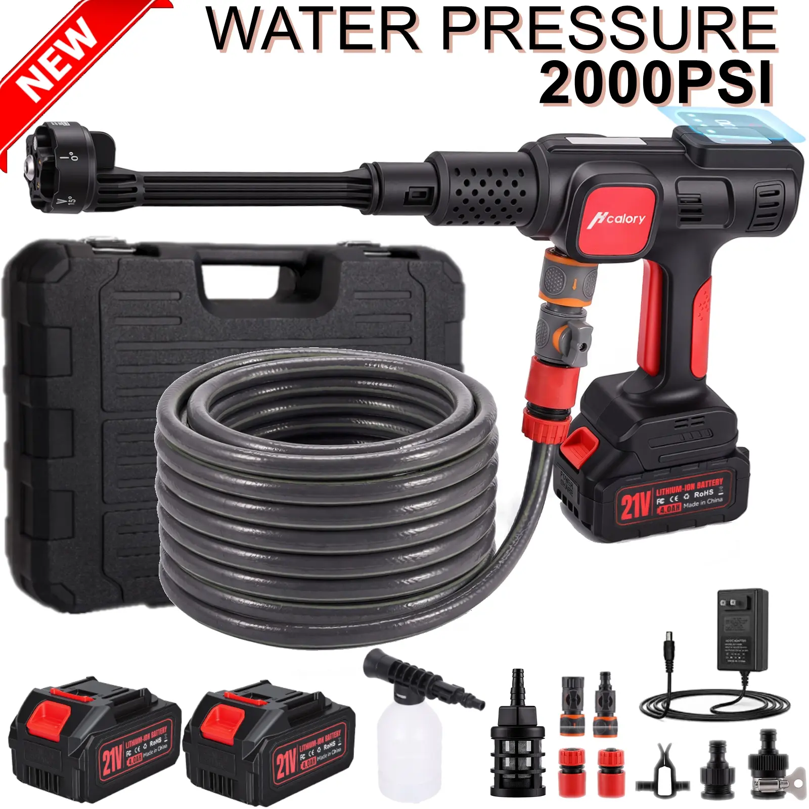 【DealsForYouDays】2000PSI Wireless Portable High Pressure Washer, 6-IN-1 Nozzle & Foam Cannon Electric High Power Cleaner 2 Rechargeable Battery Powered By, Handheld Electric Cleaner Water, Gift Idea, Cordless Pressure Washer,Car Wash Equipment