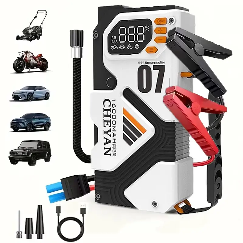 16000A Multi-Functional Emergency Jump Starter with 150PSI Air Compressor, Portable Car Battery Starter & Digital Tire Inflator, 7-in-1 Automotive Tool Kit for 2.64 Gal Gasoline or 2.38 Gal Battery Vehicles