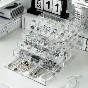 Multi-Layer Plastic Dustproof Jewelry Organizer, Transparent Display Case with Divided Compartments for Earrings & Necklaces, Abs Material, No Ca Prop 65 Warning