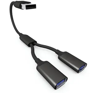 USB Splitter Cable 1 IN 2 OUT 1FT, USB 2.0 Male to Dual Female Extension Cord,Double Data+Charger Y Split Adapter USB Port Hub for Laptop,PC/Computer,Desktop,Keyboard/Mouse,LED,TV,Printer,Xbox/PS4/PS5