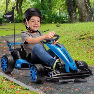 GAOMON Blue Electric Go Kart For Kids 3 To 8 High Speed Drift Kart With 24V Battery Dual 200W Motors Variable Speed Forward Reverse Blue