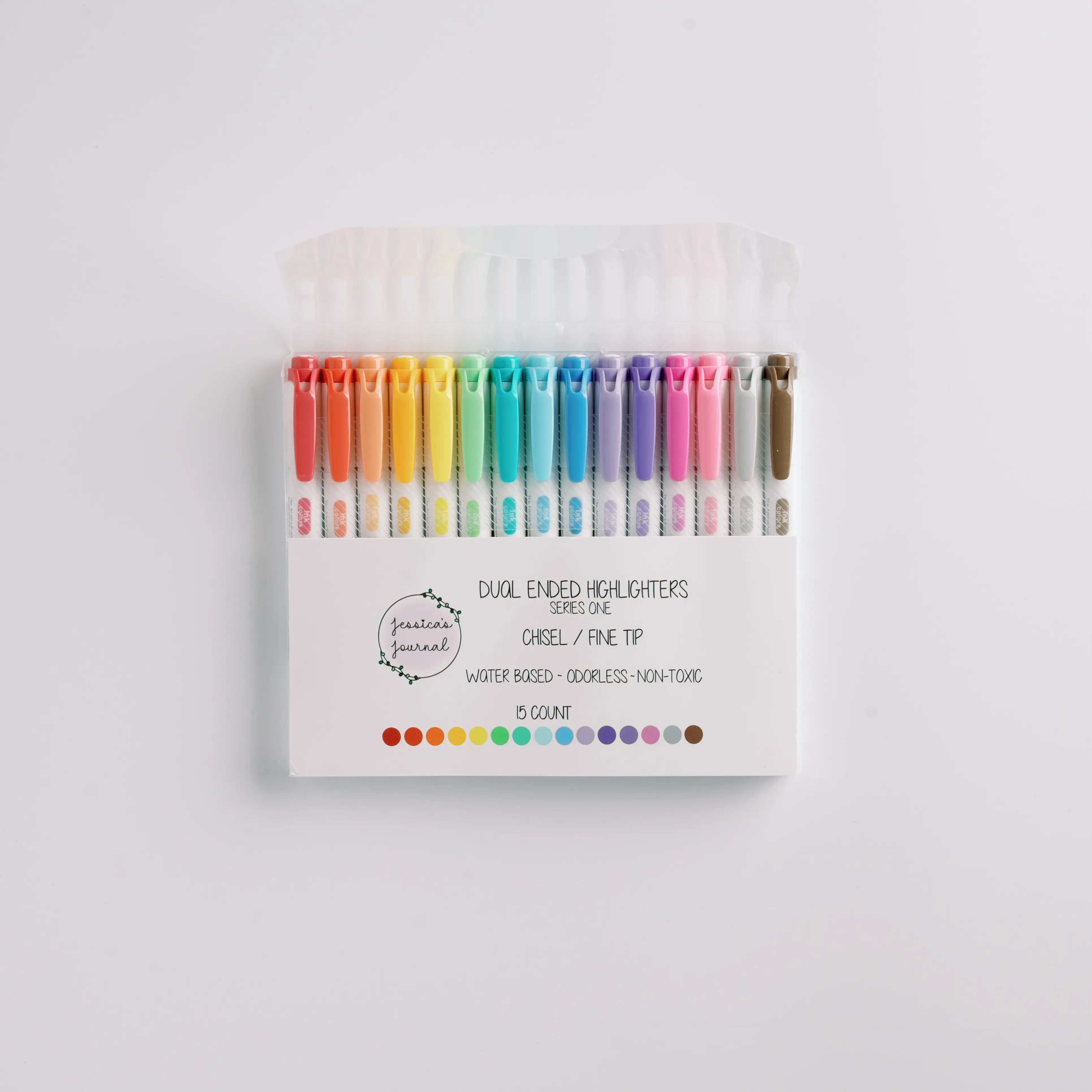 Dual Ended Highlighters - 15 Count, Fine & Bold Tips, Water-Based, Odorless, Non-Toxic, Colorful Series 1, 2, or 3
