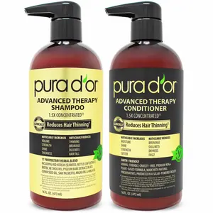 PURA D'OR Advanced Therapy Shampoo & Conditioner Setx2 16oz(473ml) – Biotin Hair Growth Shampoo to reduce Thinning Hair with Red Korean Seaweed, Argan Oil, Tea Tree, Saw Palmetto & Aloe Vera