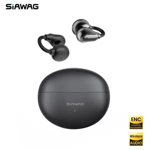 SIAWAG Clip01 Open-Ear Earbuds – Ultra-Lightweight 3g Clip-On, ENC Noise Cancellation, Dual Pairing, IPX5 Waterproof, Stylish Design, Maximum Comfort, Jet Black