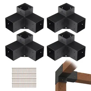 VEVOR Pergola Bracket Kit 4''x4'',  4pcs 3-Way Heavy Duty Corner Bracket Woodworks DIY Post Base Kit, Easy Installation Wooden Beams for Gazebos, Patio Pergolas, Log Cabin Outdoor Pergola Hardware