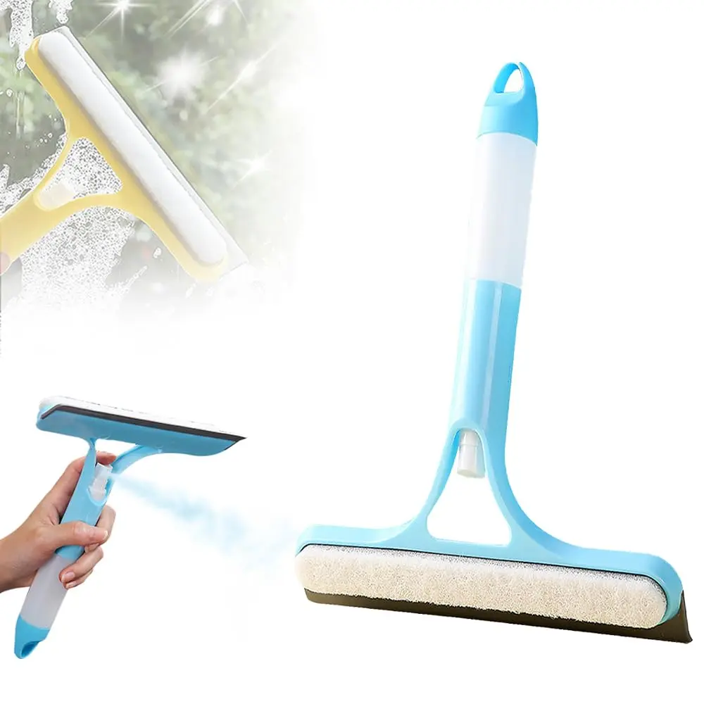 3-in-1 Window Squeegee with Sprayer & Scrubber, Ergonomic Grip, Streak-Free Multi-function Cleaning Tool for Shower Glass, Mirrors, Car & Home Windows, Durable Handheld Plastic Body for Home Users