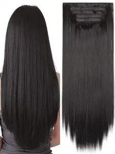 6 Piece Clip-In Long Straight Hair Extensions, Natural Look, Invisible Hair Clips, Soft Premium Synthetic Hair Wig Pieces for All Occasions, Synthetic Hairpiece