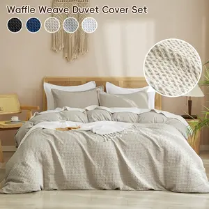 Extra Soft Waffle Weave Duvet Cover, Soft Bedding Sets, Textured Duvet Cover Set with Pillowcases, Breathable Durable Comforter Cover with Zipper Closure,Single/Double/Twin/Queen/King, Easy Care, Machine Washable Duvet, Textured Bedding Set