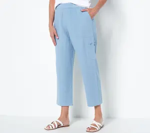 Susan Graver Petite Pure Easy Linen Utility Crop Pant