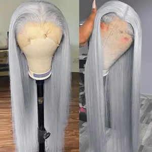 180% Density Silver Grey Straight Human Hair Wig For Women 13x4 13x6 Lace Frontal Wig Real Brazilian Human Hair Wig Eye-catching Hair In Summer Lace Front Wig