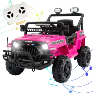 Kids Electric Vehicle Toy Ride On Car with Parent Remote Control for Toddlers, 12V Battery Powered Electric Off-Road Vehicle with 2.4G Remote Control, LED Lights, Bluetooth Music, 4-Wheel Suspension,