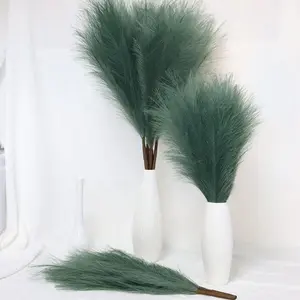 5 count 30" Dark Green Pampas Grass Tall Fluffy, Detachable Faux Bulrush Reed Green Grass for Tall Vase Filler, Artificial Pampas Small  Vase Decor