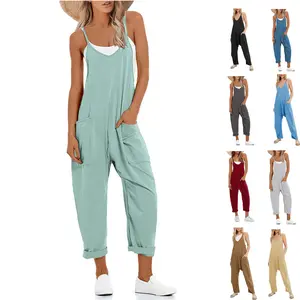 SCUSTY Womens Baggy Summer Jumpsuits V Neck Sleeveless Casual Jumpers for Women Adjustable Strap Romper with Pockets