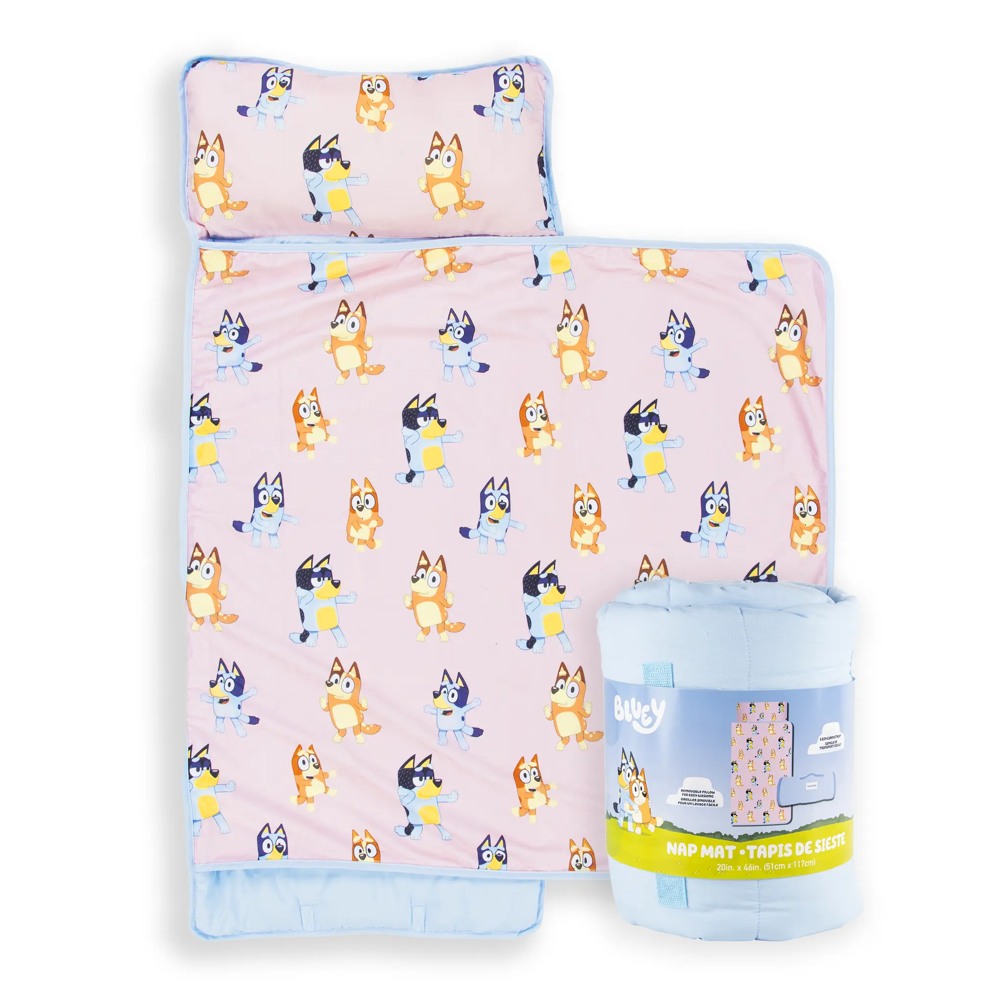 Jay Franco Bluey Toddler Nap Mat - Cartoon Printed Bedding Set, Bingo-Themed Travel Mat with Carry Handle, Safe Materials Soft Textile for Daycare & Gifting