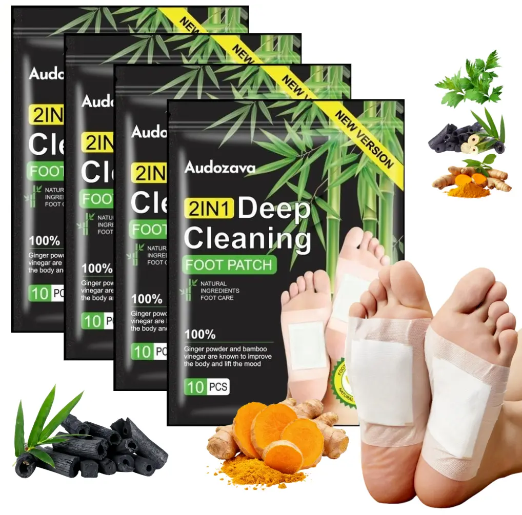 40PCS Detox Foot Pads Natural Ingredients for Improved Sleep Charcoal Bamboo Vinegar Toxin Removal Healthcare Solution Wellness Treatment Fitness Therapeutic Healthy Footpatch Herbal Extracts Turmeric With Ginger