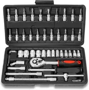 46 Pcs Car Repair Tool Ratchet Torque Wrench Spanner Screwdriver Socket Set Combo Tools Kit Bicycle Auto Repairing Tool Mechanic Tool Set Mechanics tool set
