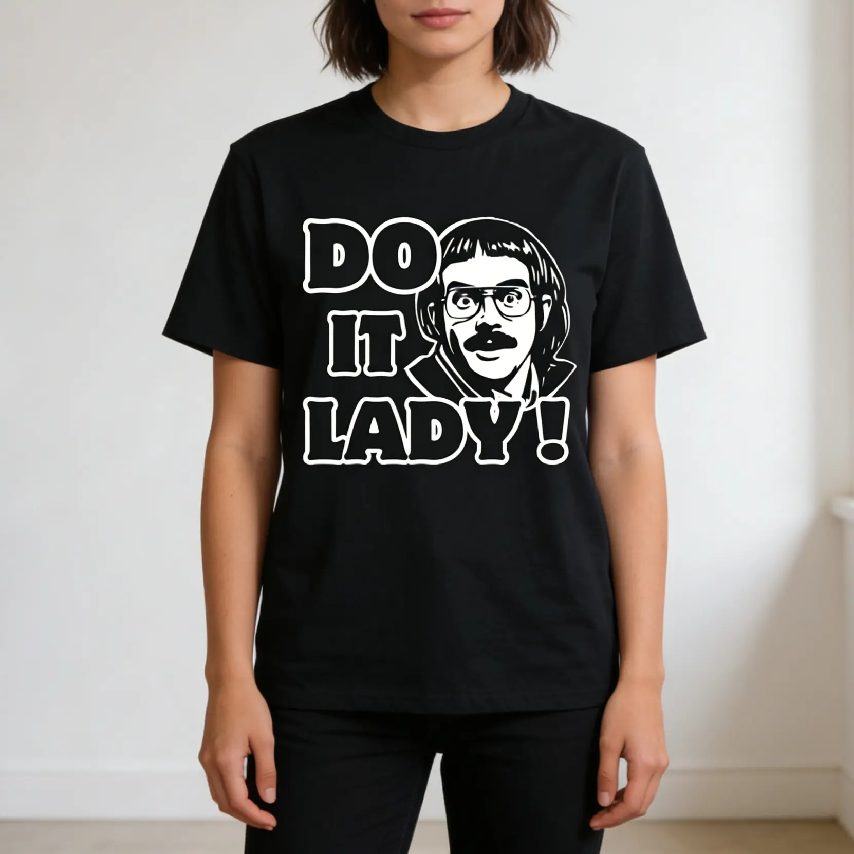 Menswear 100% Cotton Short-Sleeve Classic Casual Streetwear Graphic T-Shirt with Funny "Do It Lady Chit" Humor Design