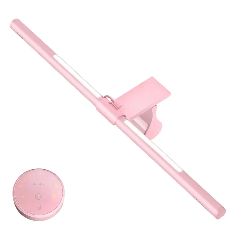 Quntis Pink Hooded Eye Guard Desktop Light Bar - Aluminum Body LED Desk Lamp with Backlight, 84 LEDs, Adjustable Lighting Modes, Dimmable Lights, 5V, 15.7"d x 0.78"w x 0.78"h, Cool Office Stuff for Desk, Eye Care Accessory for Gaming Desktops (HY214),home