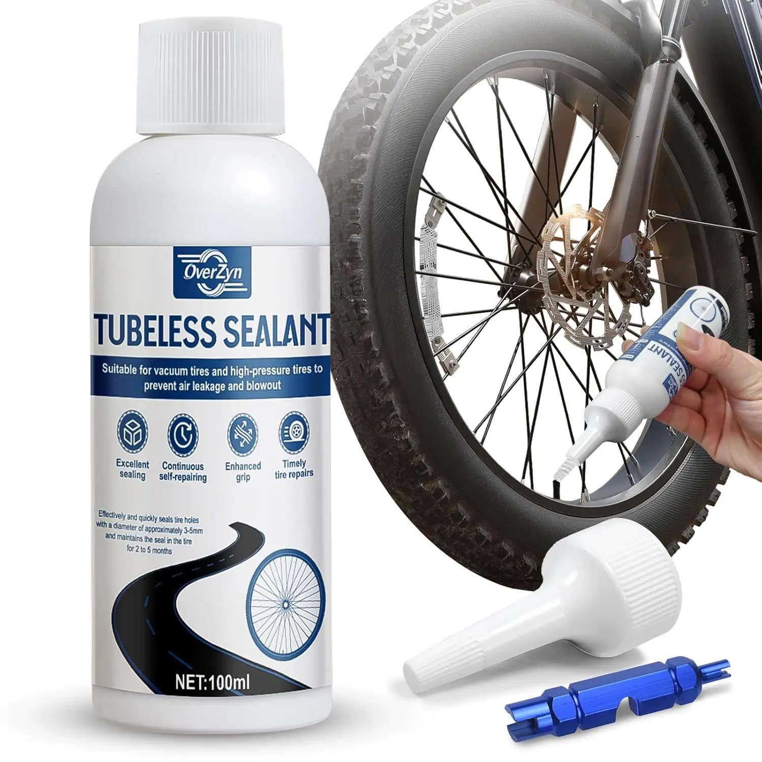 Tubeless Tire Sealant, Bike Tire Sealant, Tire Slime Sealant, No Tire Removal Directly Refills in Under 30s for Tubes and Tubeless Tires Mountain and Road Bikes 3.38 Oz3.38 Oz
