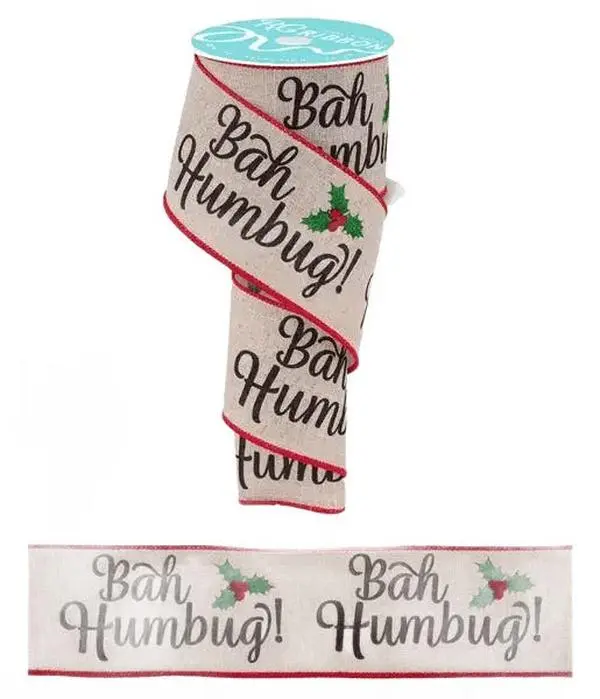 2.5" x 10yd Bah Humbug Ribbon – Natural/Red/Black/Green