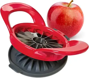 Dishwasher Safe 16-Slice Thin Apple Slicer and Corer with Attached Safety Cover (Red)