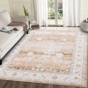 Vintage Printed Carpet Washable Indoor Folding Carpet Soft Non-slip Oriental Floral Carpet for Bedroom Living Room Dining Room Office Bedside