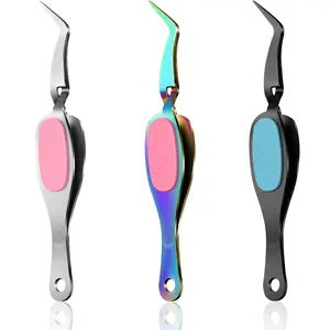 Craft Tweezers Cross Locking Precisiontweezers Stainless Steel Soft-grip Tweezers Pointed Tip Cutting Pliers for DIY Craft Jewelry Eyelash Extensions Nail Beading Tool(Curved Style,3 Pieces)