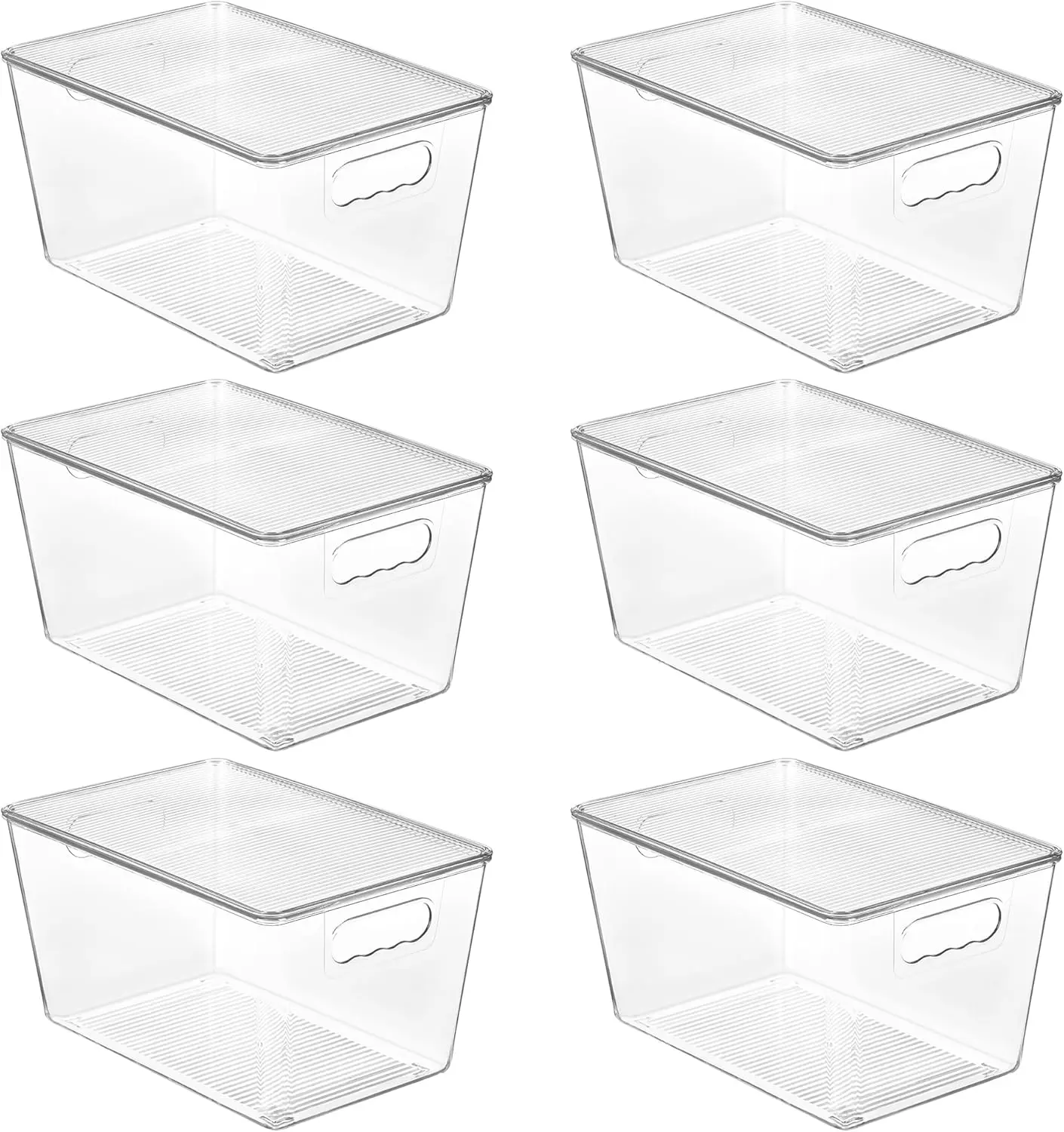 6 Pack Clear Stackable Storage Bins with Lids | Large Plastic Pantry Organizer Containers with Handles