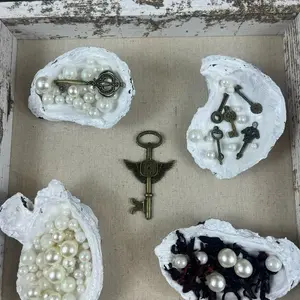 Handmade Seashell Shadow Box Coastal Wall Art – Vintage Key Design