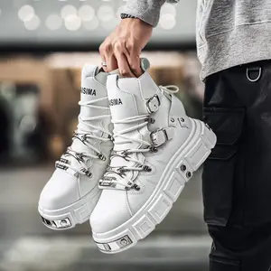 UYCEKK High-Top Men'S Shoes with Thick Soles And a Heavy Metal Punk Style, Featuring Lace-Up Design for Trendy Motorcycle Boots.These Large-Sized Shoes Are Perfect for Daily Outings, Punk Fashion, And Unique Outfits.