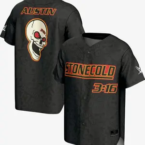 Men's ProSphere Black "Stone Cold" Steve Austin 3:16 Skull Fashion Baseball Jersey