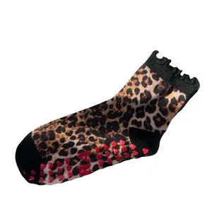 Leopard Grip Socks - Ankle/Mid-Calf Length, Non-Slip Silicone Grip, Breathable Soft Fabric, Size Guide: S-M (5–10) Pilates