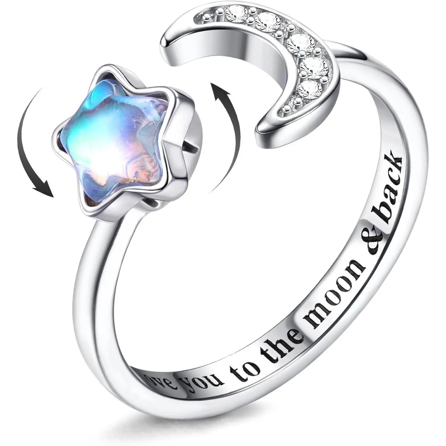 YADOCA Fidget Ring for Women Kids Girls Anxiety Rings Open Adjustable Silver Sunflower Opal Moonstone Star Moon Snow Lotus Spinner Mood Rings Knuckle Rings Jewellery