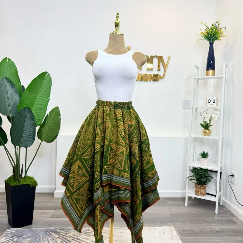 Adire Double Handkerchief skirt | Handwoven Aso-oke | African Print | Ideal for Casual Occasions