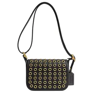 COACH Patricia Legacy 19 Adjustable Strap Zip-Closure Leather Crossbody Shoulder Bag for Women, Small, Black