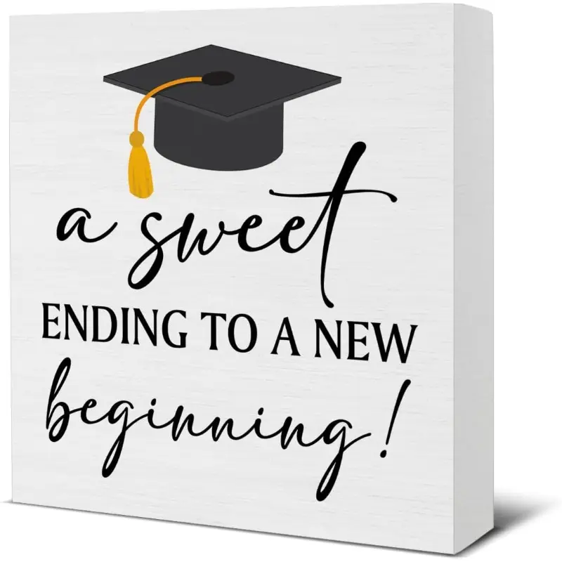 Graduation Wood Block Sign a Sweet Ending to a New Beginning Decorative Desk Sign Home Graduation Party Decoration Decorative Plaque Grad Gift Desktop Decoration Plaque 5 X 5 Inches