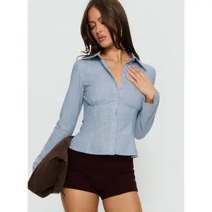 Cottesloe Long Sleeve Blouse Top Blue Stripe