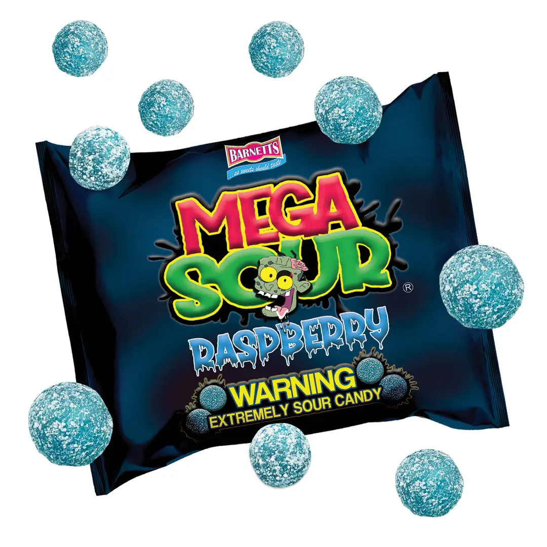 Barnetts Confectioners Ltd Mega Sour Raspberry Candies - Ultra Sour Boiled & Hard Sweets, Prepackaged Tangy Snack for Flavor Enthusiasts