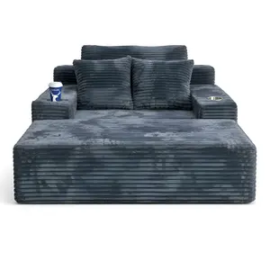 Comfortable Cloud Couch 49" Boneless High-Rebound Memory Foam Flannel Cover Removable with 2 Coffee Cup Holders for Living Room & Bedroom 30-Day Return