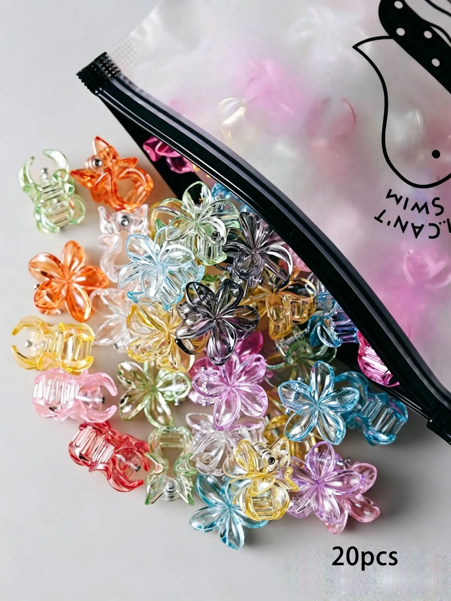 20Pcs/Set Transparent Flower Hair Clips, Assorted Color Mini Claw Clips, Decorative Hair Clips, Hair Claws Set, Cute Aesthetic Hair Accessories for Women Girls