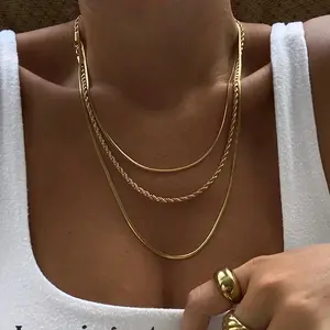18K Gold Plated Titanium Steel Chain Necklace for Women