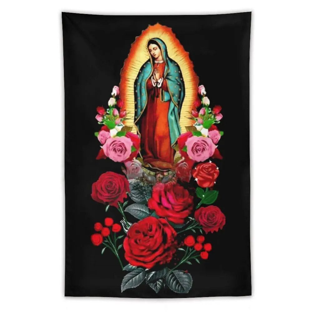 Our Lady of Guadalupe Virgin Mary Wall Tapestry - Rose Flower Print Catholic Religious Home Decor for Room Art, Summerwins Room Decor