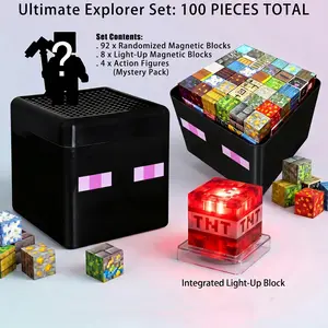 Random Glow Magnetic Blocks Set 100/150/200 Pcs | Super Strong Grip, Impact & Shatter Resistant, Light-Through | Logical Thinking, Creativity & Multi-Sensory Exploration | Eco-Friendly Thick ABS Rounded, Choking-Safe Large Pieces | Birthday Gift