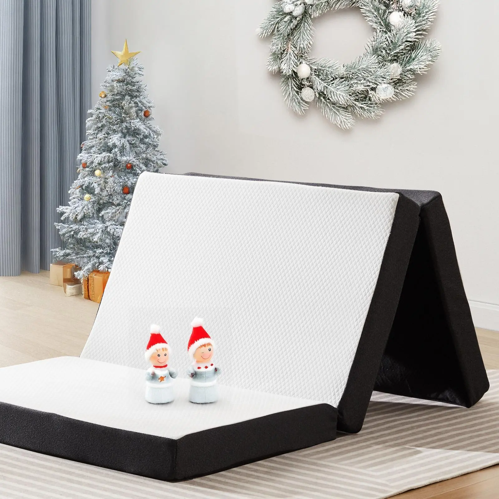 Foldable Memory Foam Mattress, 4-Inch Tri-Fold Cooling Mattress Pad with Washable Cover - Portable Folding Futon for Camping & Guests, Foldable Memory Foam Mattresses