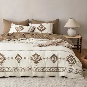 - Western Comforter Set, Boho Southwestern Farmhouse Style with Aztec  Geometric , Soft Lightweight Beddg, 3 count, Beige Brown, Kg Size