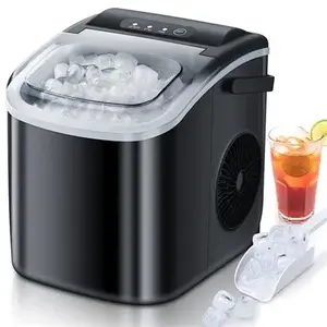 Countertop Ice Maker Machine, Portable Bullet Ice Maker with 26Lbs/24H, 9 Cubes Ready in 6-8 Mins, Self-Cleaning Ice Machine with Ice Scoop & Basket for Home Kitchen Bar Party, Black