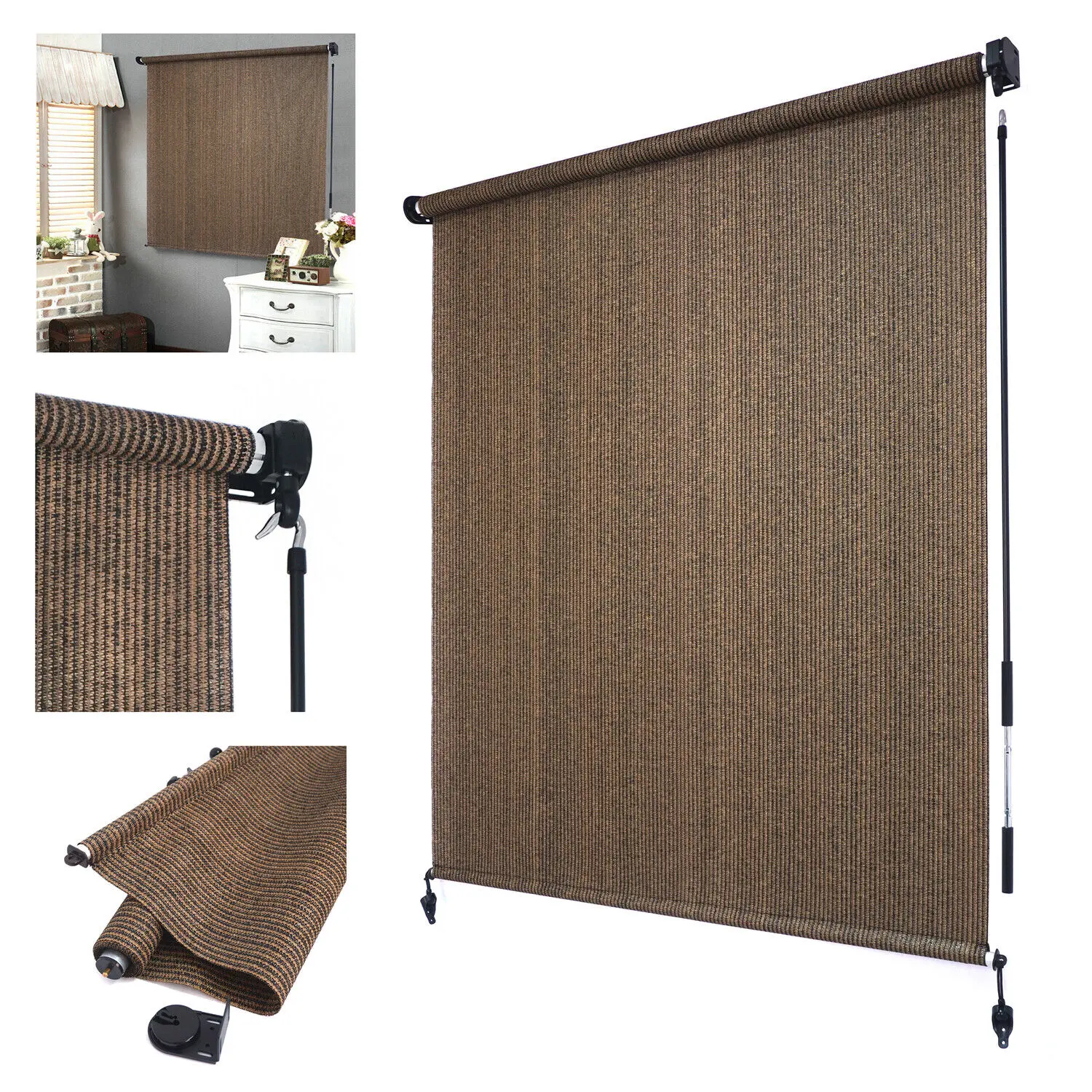 HTTMT- [Many Sizes] Mocha/Beige 2 Colors Shade Cloth Roller Shade Blind Outdoor Roller Shade Blind Roll up for Deck Porch Balcony Patio Light Filter