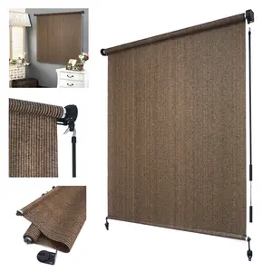 HTTMT- [Many Sizes] Mocha/Beige 2 Colors Shade Cloth Roller Shade Blind Outdoor Roller Shade Blind Roll up for Deck Porch Balcony Patio Light Filter