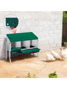 3 Hole Roll Away Chicken Nesting Box - Heavy Duty Metal Laying Box, Easy Egg Collection & Cleaning With Removable Tray For Poultry Coop, Backyard, Farm, With Bracket Legs