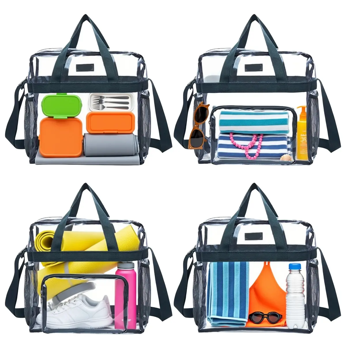 Multifunctional Unisex Clear Bag, 12x12x6 inch Carry Bag for Beach Picnic Lunch Tote Transparent Crossbody Bag Purse For Stadium Events Game Day, Waterproof Sports Bag for Rock Climbing Marathon Diving Pilates Cycling Skiing Surfing Yoga Camping